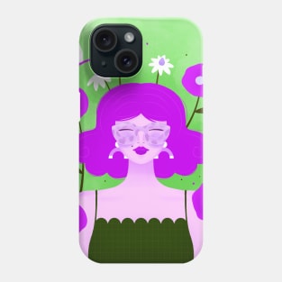 Happy girl with flowers and dragonflies, version 4 Phone Case