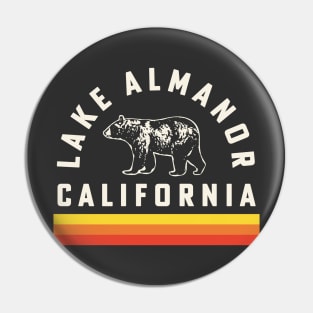 Lake Almanor California Souvenir Bear Retro Vintage Stripes Pin