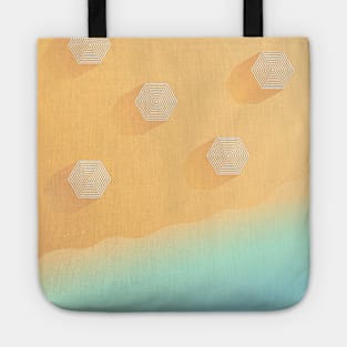 Sandy Beach, top view, summer vacation illustration Tote
