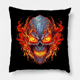 Flaming Halloween Skull T Shirt for Men and Boys Pillow