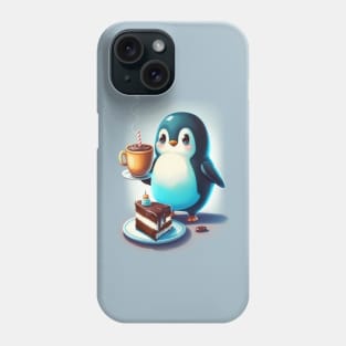 A baby penguin with a cup and a cake Phone Case