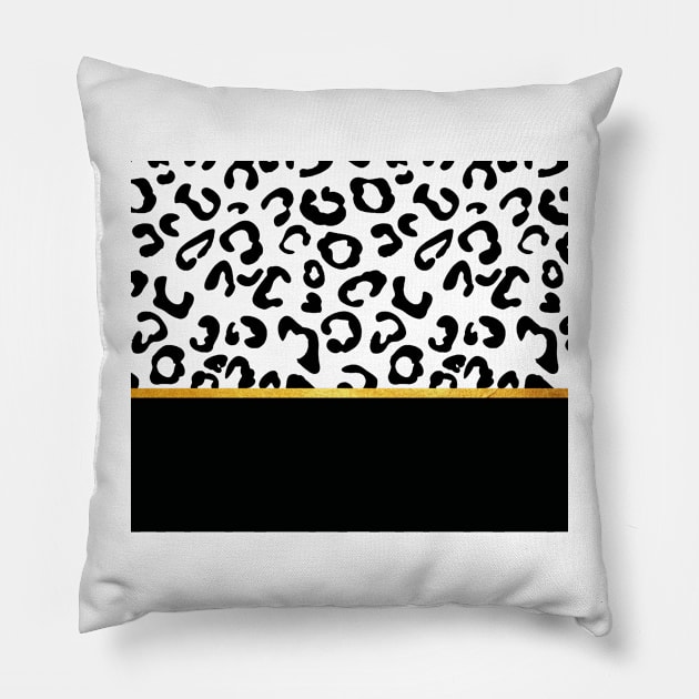 Black and white leopard print, golden lining Pillow by ColorsHappiness