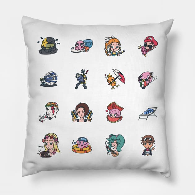 Pattern- Summer Gaming Doodles Pillow by PabloooDuarte