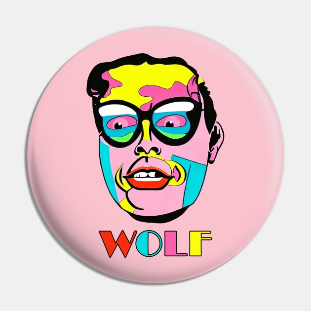 WOLF Pop Art Surreal Magic Human | Big Boss Pin by Tiger Picasso