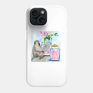 Reading monkey watercolor Phone Case