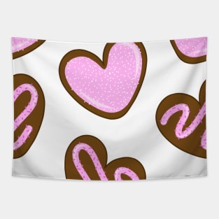 Valentines Day Pink Frosted Heart Cookies with Sprinkles Doodle Pattern, made by EndlessEmporium Tapestry