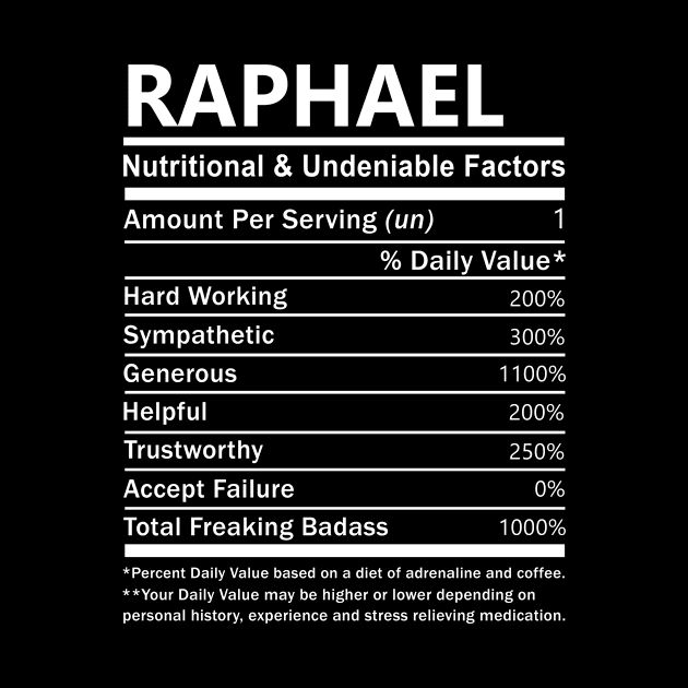 Raphael Name T Shirt - Raphael Nutritional and Undeniable Name Factors Gift Item Tee by nikitak4um