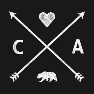 Simple Distressed California CA Cross Logo Bear Heart Cali T-Shirt