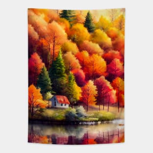 Colorful Autumn Landscape Watercolor 30 Tapestry