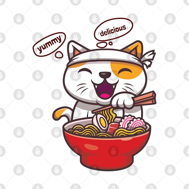 Kawaii Sweet Cat Eating Spaghetti by AdelDa