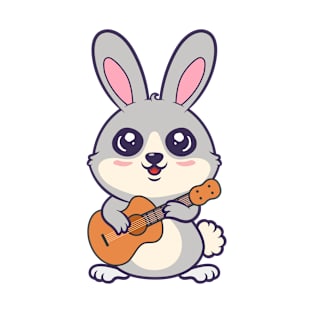 Kawaii Bunny Playing Acoustic Guitar Cartoon T-Shirt