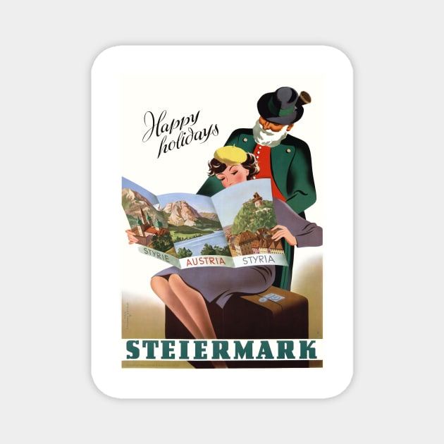 Vintage Travel Poster Austria Happy Holidays Steriermark Magnet by vintagetreasure