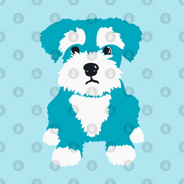 Sweet Turquoise Miniature Schnauzer Puppy on Dark Blue Background by NattyDesigns