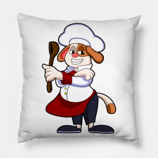 Dog as Cook with Cooking apron & Wooden spoon Pillow