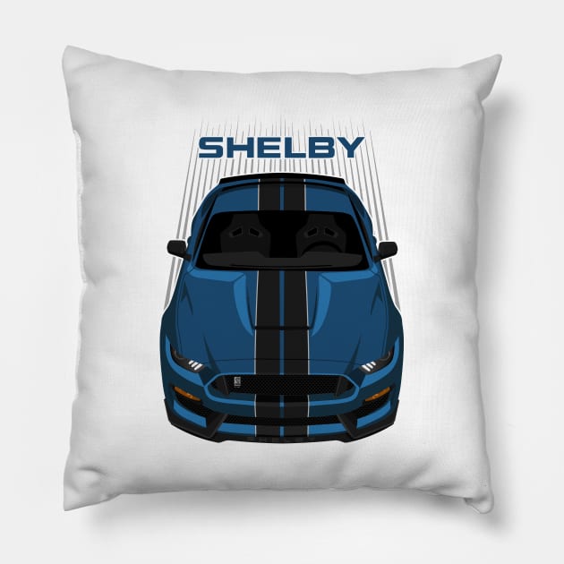 Ford Mustang Shelby GT350 2015 - 2020 - Ford Performance Blue - Black Stripes Pillow by V8social