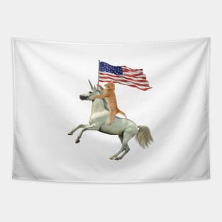 'Meowica Unicorn Cat' Funny July 4th Flag Gift Tapestry