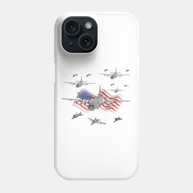 American Air Force Armada AC130 F22 F16 A10 Phone Case by NorseTech