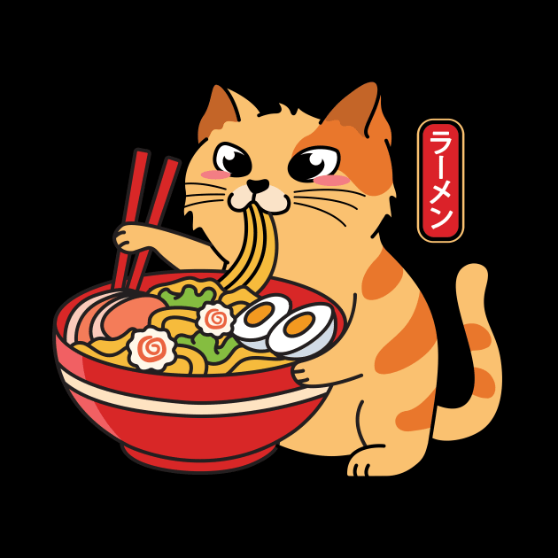 Ramen Cat Kawaii Neko Japanese Noodles by nhatartist