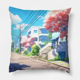 Cherry Blossom Tokyo Street Cityscape – Anime Wallpaper Pillow