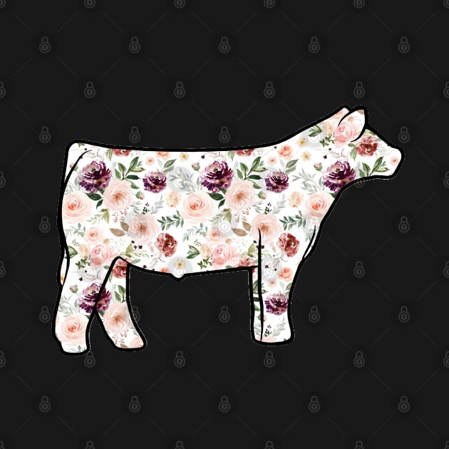 Watercolor Floral Show Steer Silhouette  - NOT FOR RESALE WITHOUT PERMISSION by l-oh