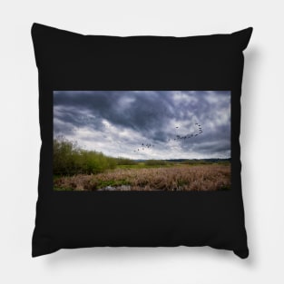 Geese Flying Off Under Stormy Skies Pillow
