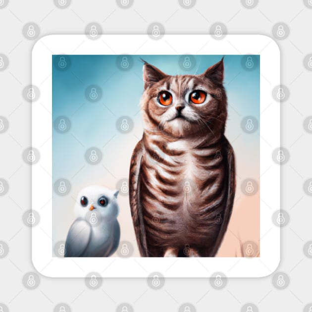 a Cat and an Owl | Cat & Owl | Animals | Gift for PetLovers | Coolest | Fun Magnet by Publicus Apparel