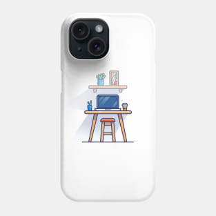 Table, Chair, Laptop, Cup, Stationary, Plant, And Picture Cartoon Phone Case