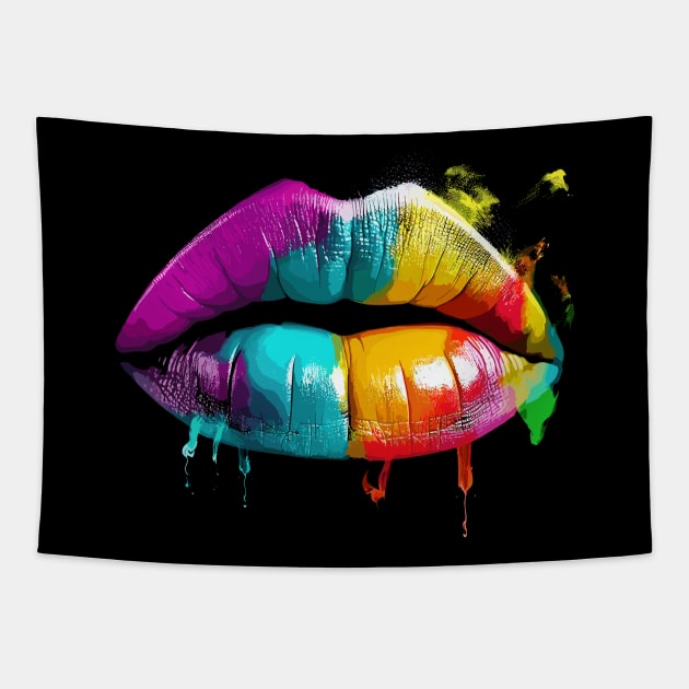 Colorful Rainbow Lips Vibrant and Eye-Catching LGBT Pride Shirt" Tapestry by TeeTrendz