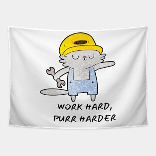 Work Hard Purr Harder Tapestry