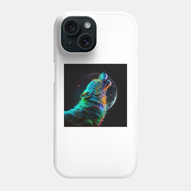 Neon Wolf Howling at the Moon 2 Phone Case by AstroRisq