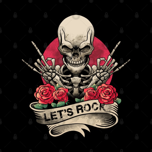 Lets Rock Rock&Roll Skeleton Hand Vintage Retro Rock Concert by MerchBeastStudio