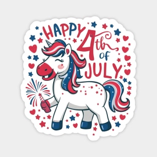 Happy 4th of July USA American Flag with Funny Unicorn Magnet