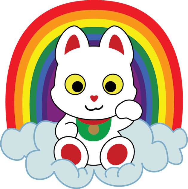 Rainbow Mankei Neko Dark Outline Kids T-Shirt by StineBrunson