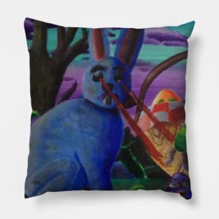 Rabbit Terrorizing Easter Eggs Pillow