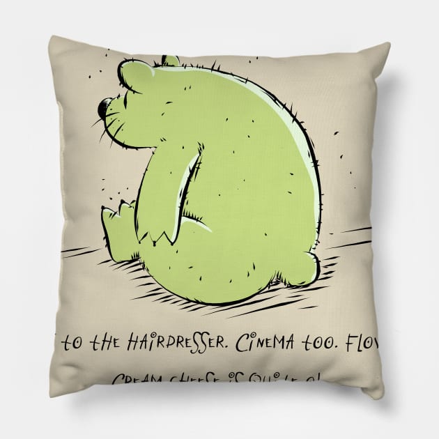Grumpy Bear hates Flowers and Hairdressers Pillow by schlag.art