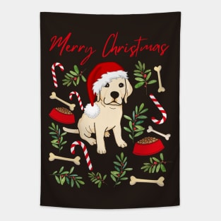 Merry Christmas Labrador puppy cute dog Seasons Greetings Tis The Season To Be Jolly Tapestry