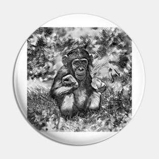 AnimalArtBW Chimpanzee 003 Pin