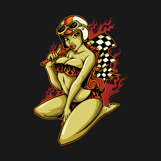 Hot Pin-Up Girl with Racing Flag by fatline