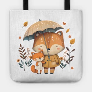 Cute Foxes Sharing an Umbrella Tote