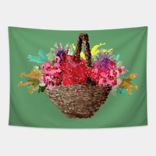 Basket full of Flowers Watercolour Painting Tapestry