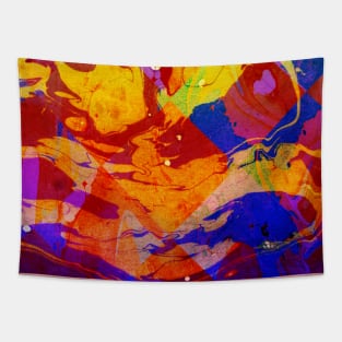 Abstract Blue Red and Yellow Dark Marble Colorful Pattern Tapestry