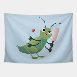 Cute green cricket insect cartoon illustration Tapestry