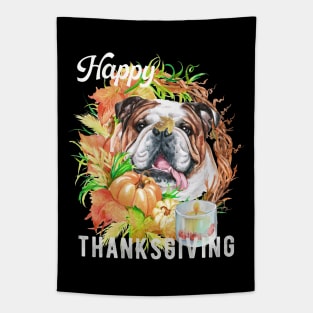 English Bulldog Dog Owner Thanksgiving Celebration Harvest Theme Tapestry