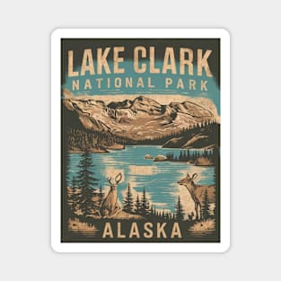 Lake Clark National Park Retro Illustration Magnet