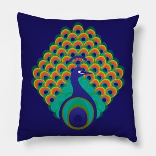 Peacock - stylized bird on deep blue background Pillow