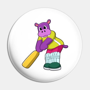 Hippo at Cricket with Cricket bat Pin