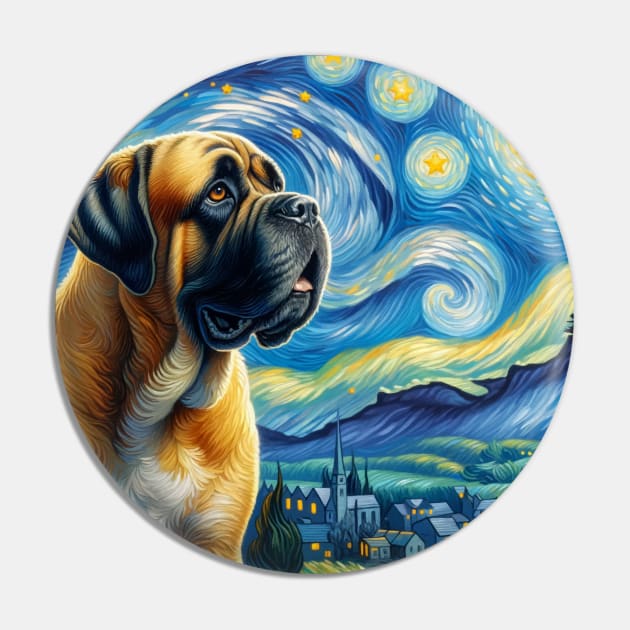 Starry Mastiff Dog Portrait - Pet Portrait Pin by starry_night