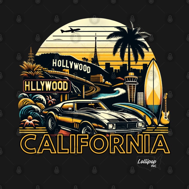 California Sunset Boulevard Rhapsody: L.A.'s Retro Allure- American Vintage style USA State by LollipopINC