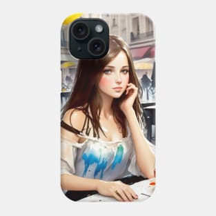 beauitful woman on parisian cafe Phone Case