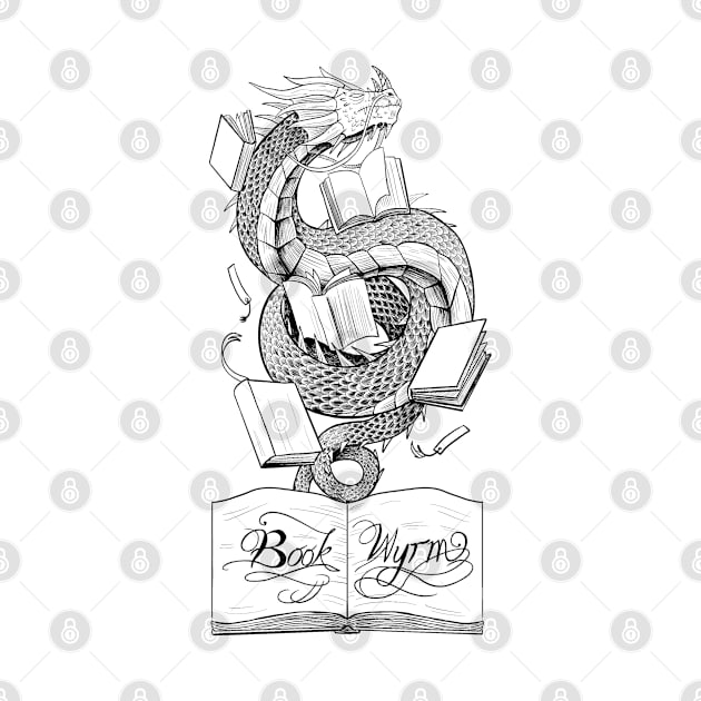 Book Wyrm (achromatic) by el_graphinx